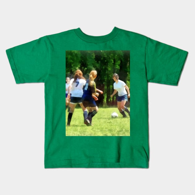 Soccer - Girls Playing Soccer Kids T-Shirt by SusanSavad